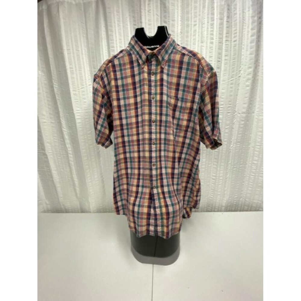 Duck Head Mens L Short Sleeve Flannel Shirt Plaid 100% Cotton Button Down